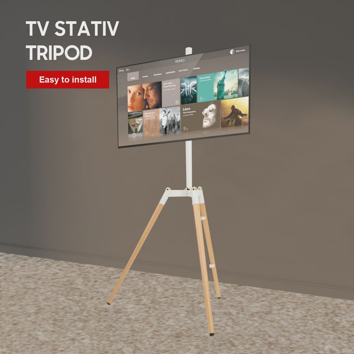 Vrijstaande TV Standaard Tripod voor 32-65 inch Schermen | Kantelbaar & In Hoogte Verstelbaar | Wit
