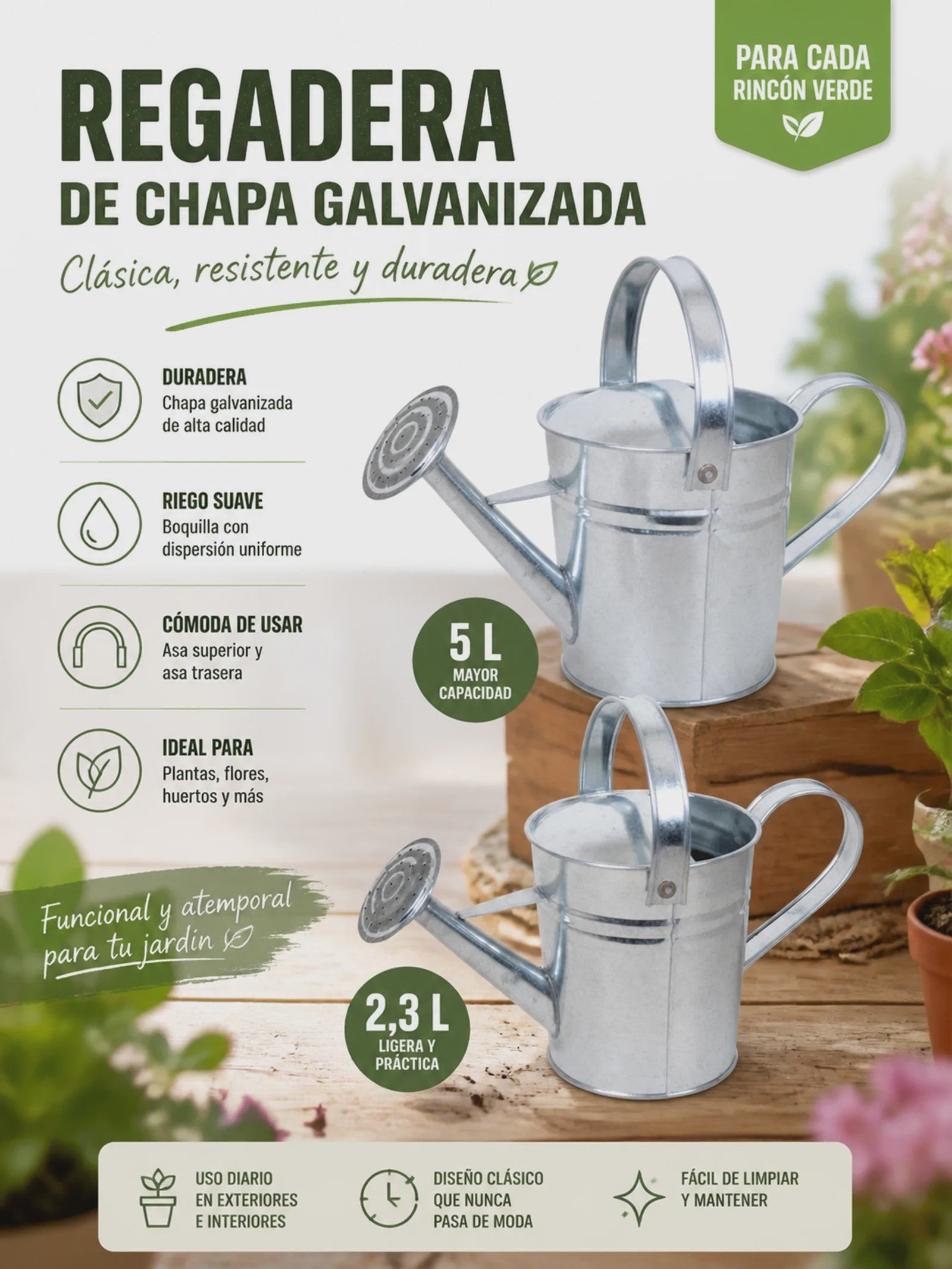 Vintage Gietijzeren Gieter - 2.3L & 5L - Roestvrij & Stijlvol voor Binnen & Buiten Tuinplanten