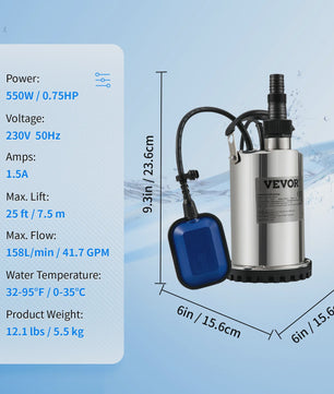 Dompelpomp 550W - 2200W: Krachtige Waterpomp voor Zwembaden, Kelders & Meer
