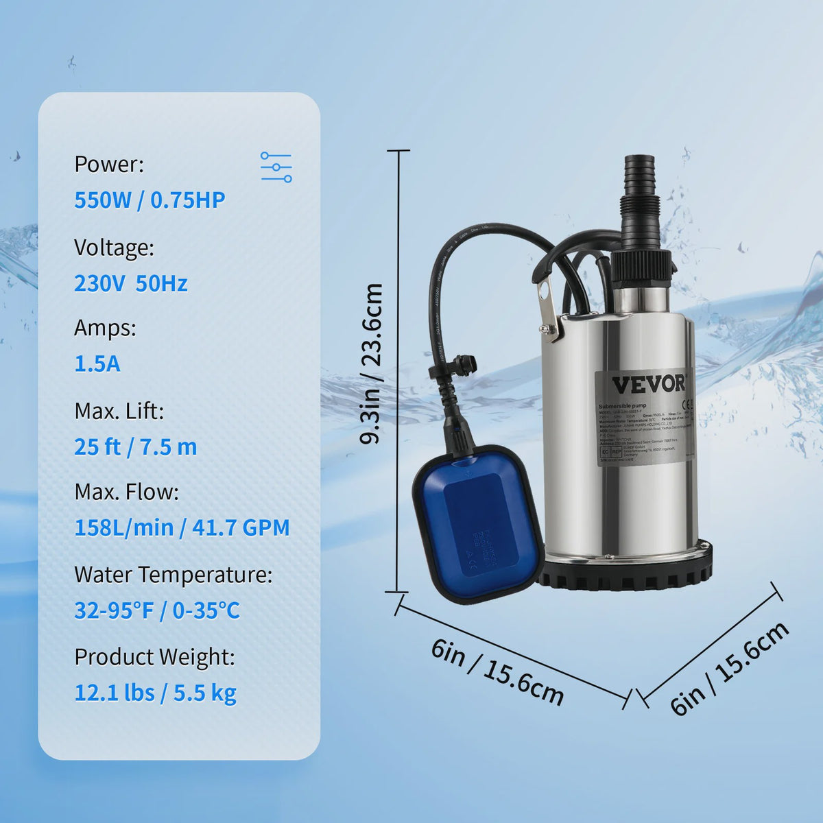 Dompelpomp 550W - 2200W: Krachtige Waterpomp voor Zwembaden, Kelders & Meer