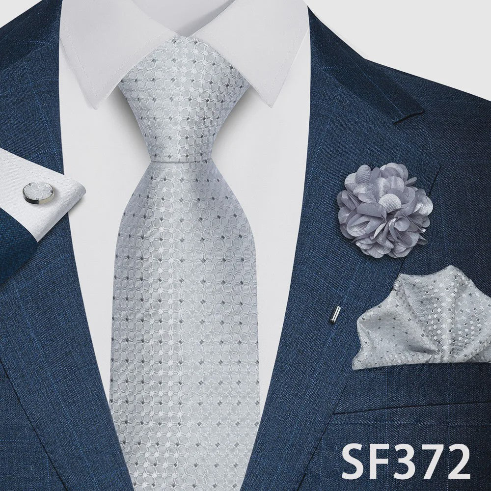 Luxe Heren Set: Paarse Paisley Stropdas, Manchetknopen, Pochet & Boutonnière - 8cm Breed