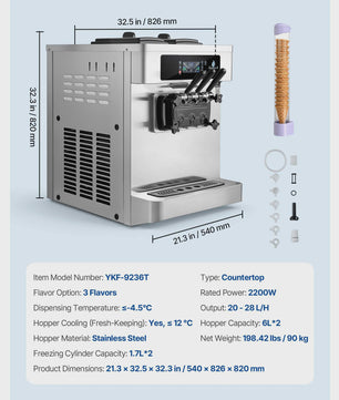 Professionele Soft Serve IJsmachine met 3 Smaken en Voorkoeling - Ideaal voor Snacks & Desserts