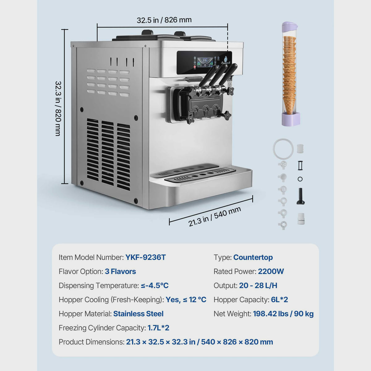 Professionele Soft Serve IJsmachine met 3 Smaken en Voorkoeling - Ideaal voor Snacks & Desserts