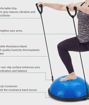 Balance Ball Halve Gymbal met Anti-slip Basis & Weerstandsbanden - 63.5 cm