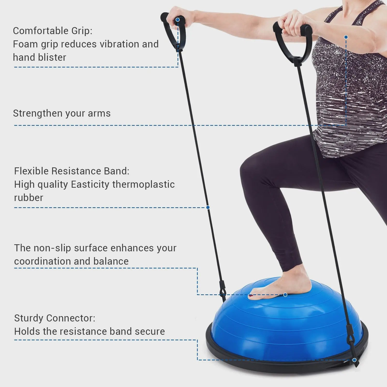 Balance Ball Halve Gymbal met Anti-slip Basis & Weerstandsbanden - 63.5 cm