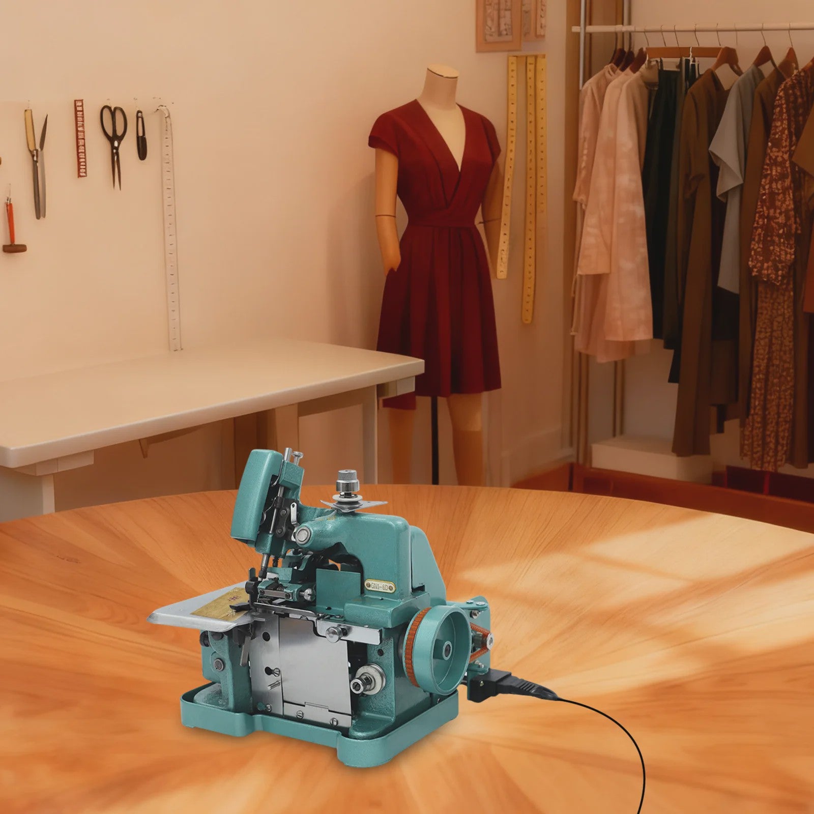 150W Elektrische Overlock Machine - Desktop Model met Voetpedaal, 3000 Steken/min, Verstelbare Breedte