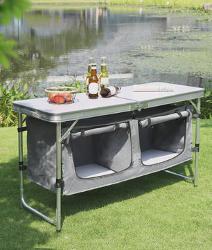 WOLTU Aluminium Vouwbare Picknicktafel met Opbergvakken en In hoogte Verstelbare Poten