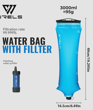 WRELS Opvouwbare Waterfilter Zak - Outdoor Waterzuivering, BPA-Vrij, Ideaal voor Survival