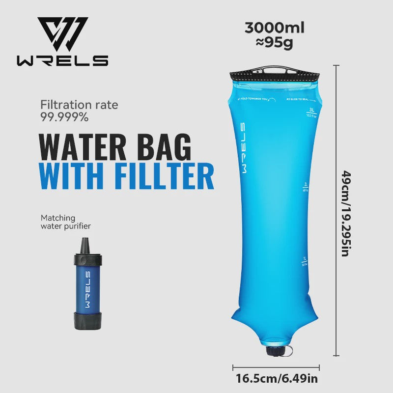 WRELS Opvouwbare Waterfilter Zak - Outdoor Waterzuivering, BPA-Vrij, Ideaal voor Survival