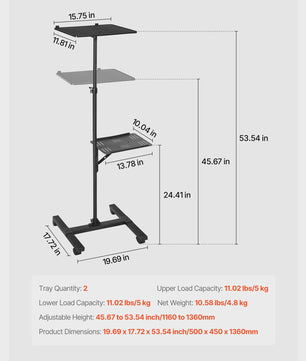 Verstelbare Projector Vloerstandaard met Tray - Ideaal voor Thuis, Kantoor & Studio