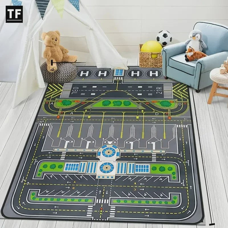 VIKAMA Speelkleed Vliegveld met Vliegtuigen - Wasbaar & Antislip Speelmat voor Kinderkamer