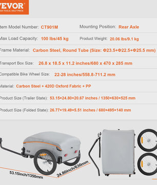 Opvouwbare Fietskar voor Cargo - 45kg Laadvermogen, Waterdicht, Reflectoren