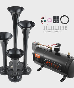 Krachtige 4-Trompet Lucht Hoorn Kit 150dB met 12V Compressor voor Vrachtwagens en Treinen