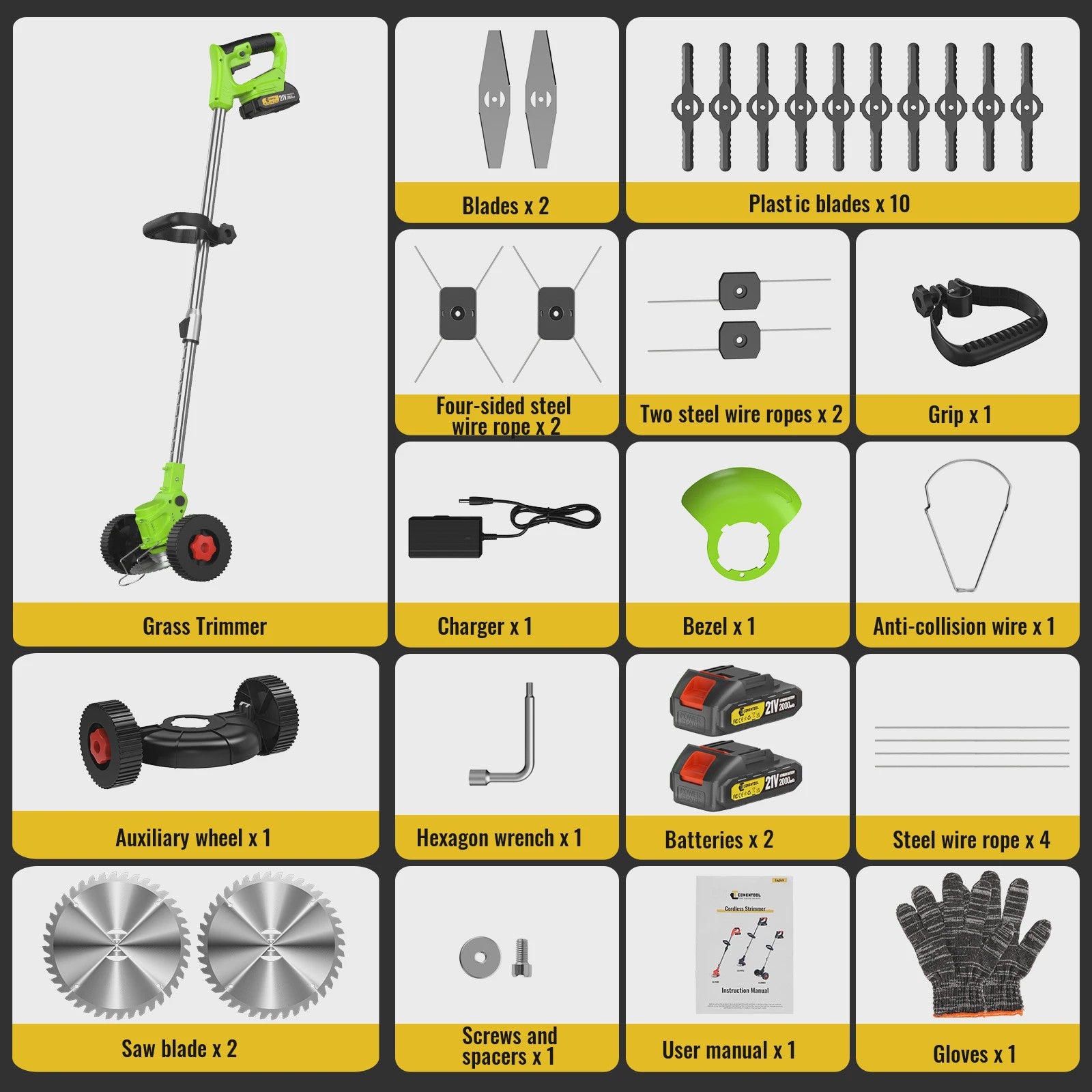 Accu Grastrimmer met Wielen - Verstelbare Steel & Krachtige Motor