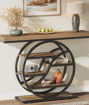 Industriële Console Tafel 120cm met 6 Niveaus en Geometrisch Metalen Frame
