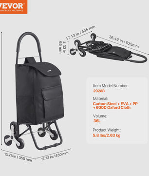 Opvouwbare Boodschappentrolley 36L met Trapliftfunctie - Draagkracht tot 50kg