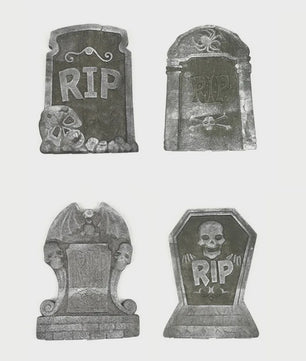 4x Halloween Grafsteen Decoratie - RIP Schedel Grafsteen voor Tuin & Feest