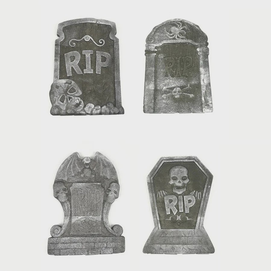 4x Halloween Grafsteen Decoratie - RIP Schedel Grafsteen voor Tuin & Feest