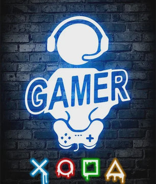 Gaming Neon Canvas Poster: Eat Sleep Game Repeat - Decoratie voor Gamer Kamer