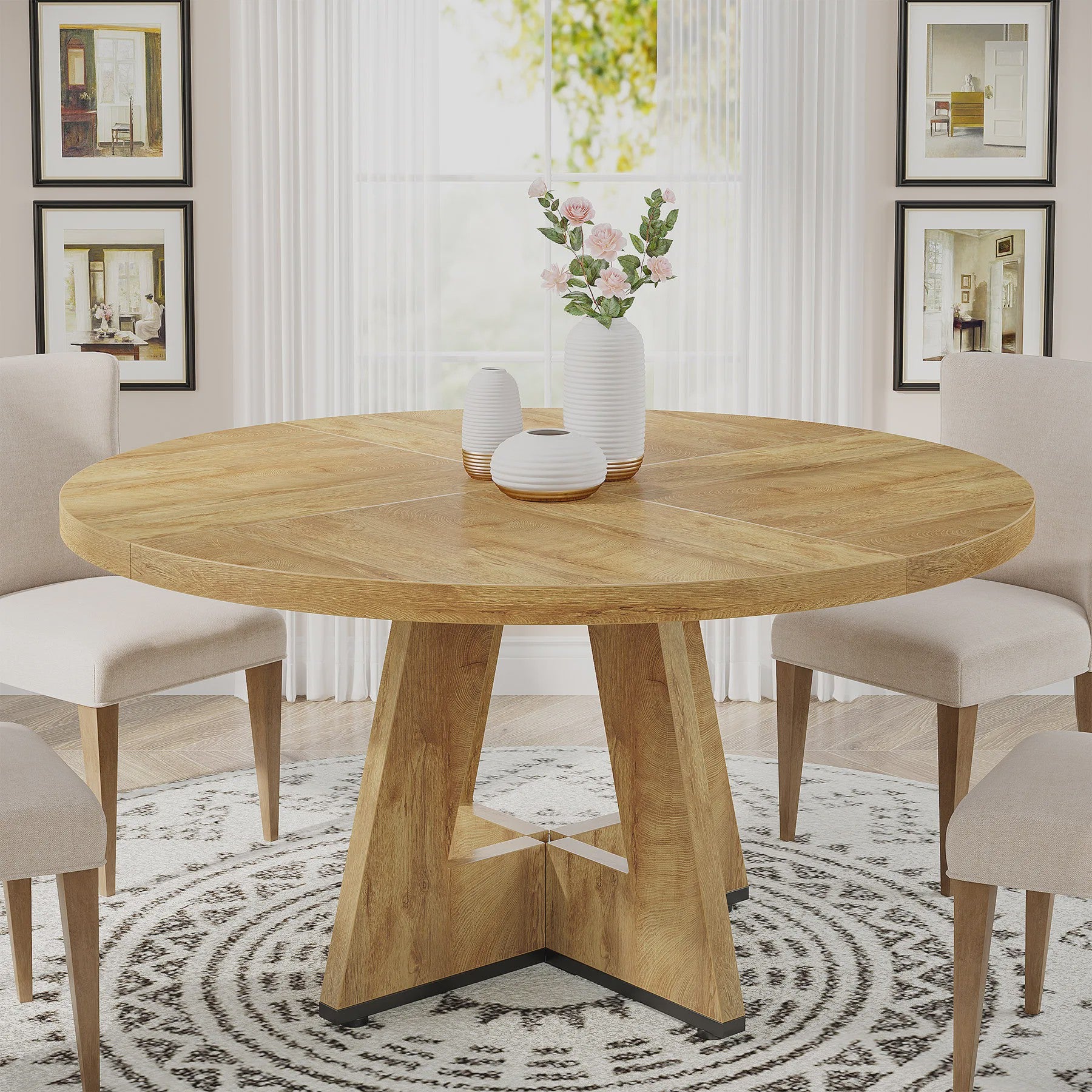 Ronde Eettafel voor 4 Personen - 47 Inch Boerenstijl Keukentafel