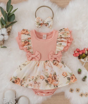 Zomerse Baby Jurk Romper met Strikjes en Bloemenprint - Katoen