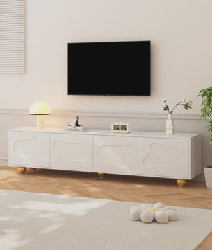 180cm Wit TV-meubel met Cloud Design, 4 Deuren, Geschikt voor 75-inch TV's