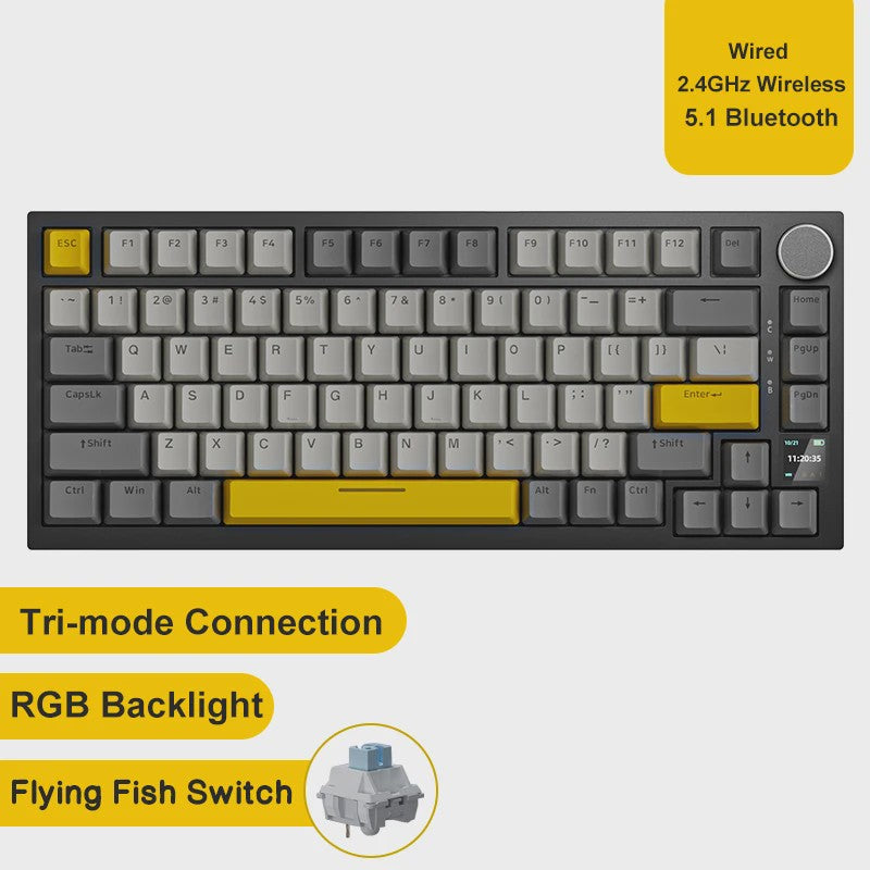 AJAZZ AK820 Pro Mechanisch Gaming Toetsenbord - Draadloos Bluetooth/2.4G/USB-C, Hot-Swappable, Gasket Mount, RGB