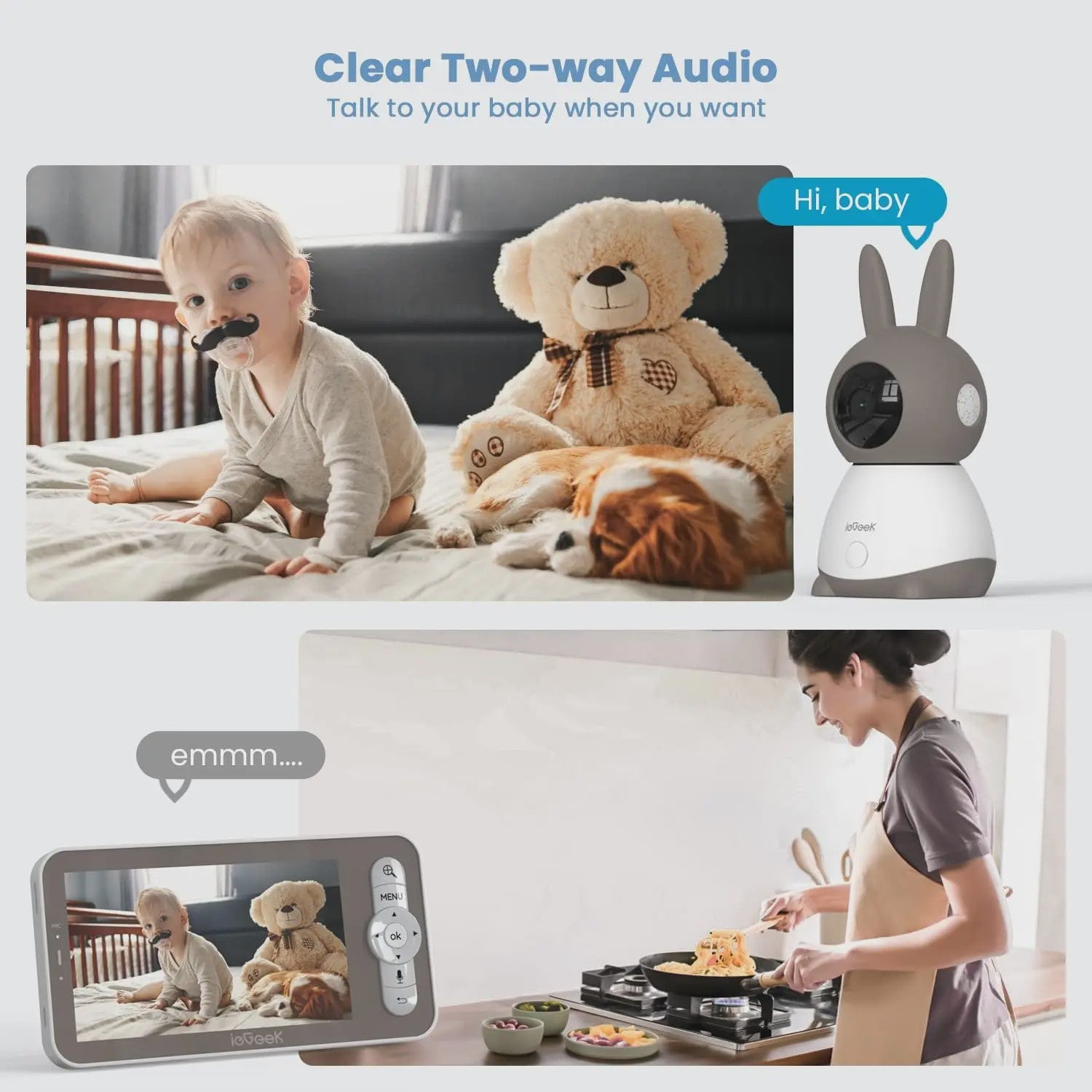 IeGeek 2K WiFi Babyfoon met 5" Split Screen, 360° PTZ Camera, Nachtzicht & App Bediening