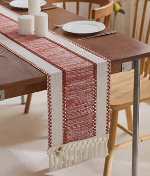 Groene Boho Tafel Runner met Franjes - Handgeweven - Rustiek Lente Decoratie