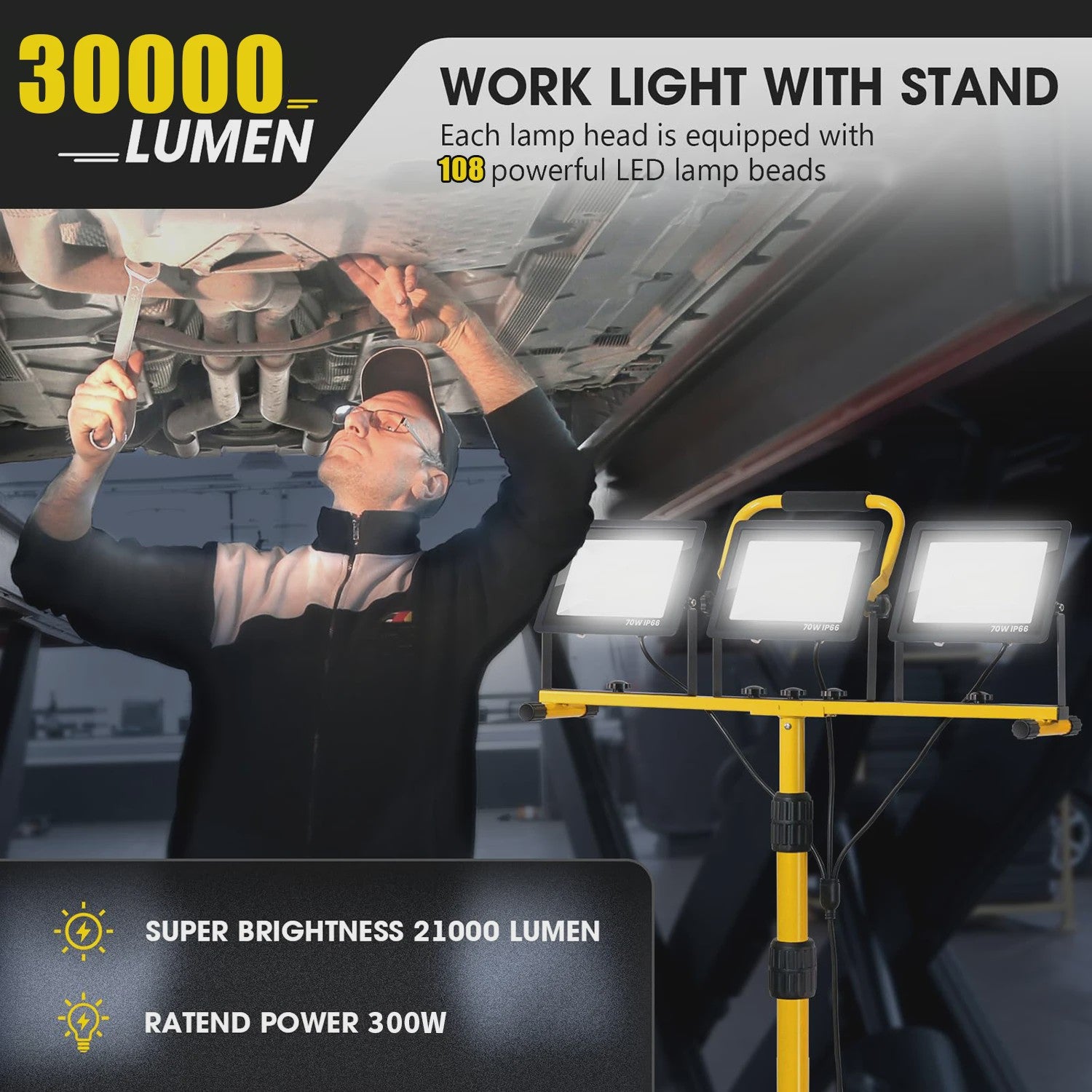 300W LED Werkverlichting met Verstelbaar Statief - IP66 Waterdicht & Draagbaar