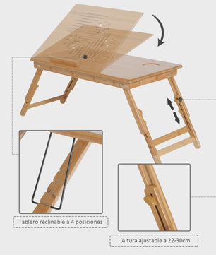 Bamboe Laptoptafel Bedtafel met Verstelbare Hoogte en Kantelbaar Bureau
