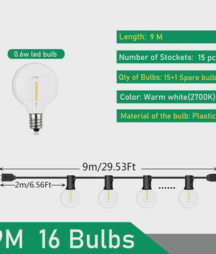 Waterdichte LED Tuinslinger Verlichting G40 - 9M tot 17M - Sfeervolle Buitenverlichting