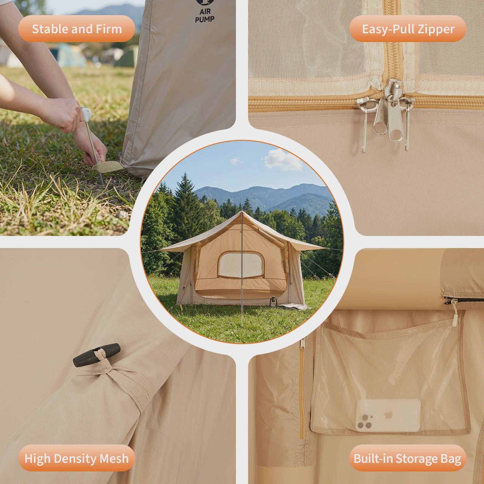 Opblaasbare Glamping Tent voor Camping - Waterdicht, 4-Seizoenen, Makkelijk Op te Zetten (2-6 Pers.)
