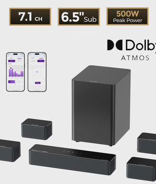 ULTIMEA Poseidon D80 Boom Soundbar: 7.1ch Dolby Atmos, 500W, Draadloze Subwoofer & 4 Surround Speakers, App Bediening