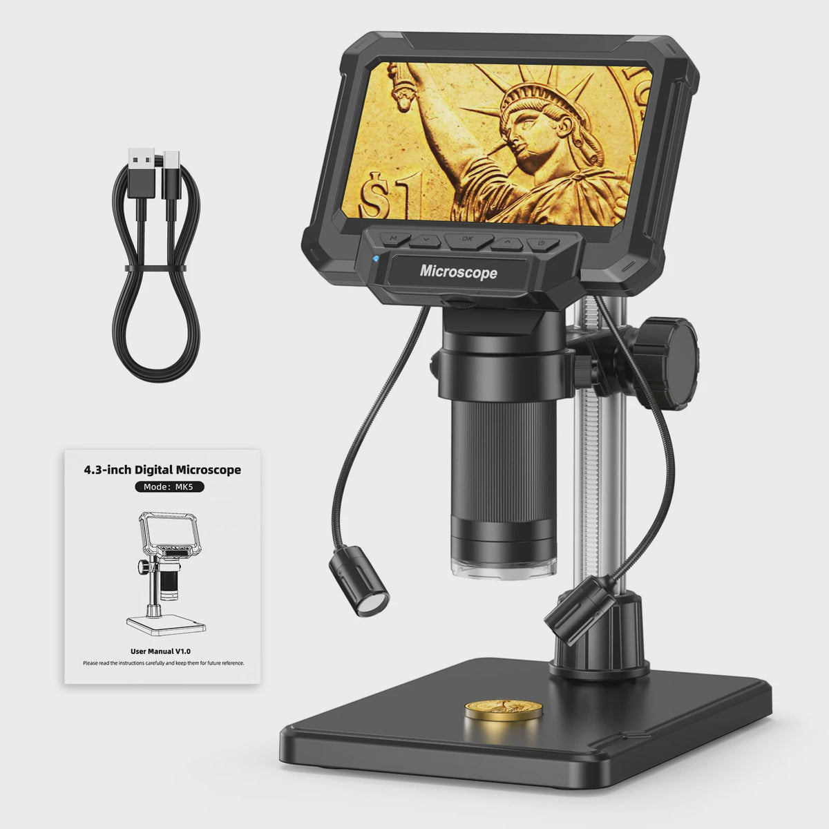 Digitale Microscoop met 4.3" IPS Scherm, 1600x Vergroting, HD Video & Foto