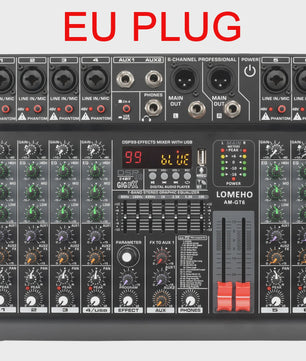 Lomeho AM-GT6/8 Professionele Audio Mixer Console met 7-Band EQ, USB & 99 Effecten
