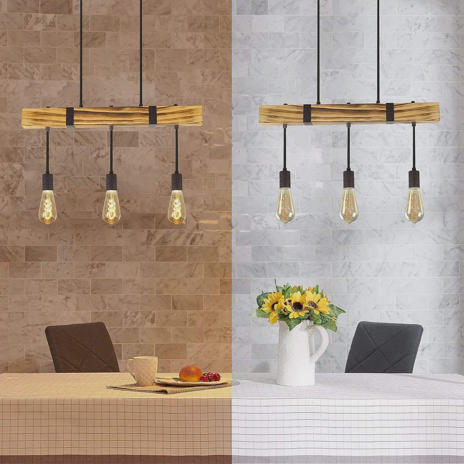 Houten Vintage Hanglamp 61cm met 3xE27 fitting - Industriële Stijl