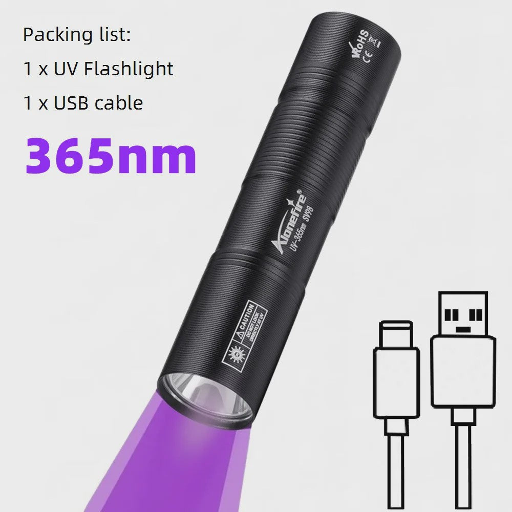 Compacte 365nm UV Zaklamp - USB Oplaadbaar - Multifunctioneel Detectielicht
