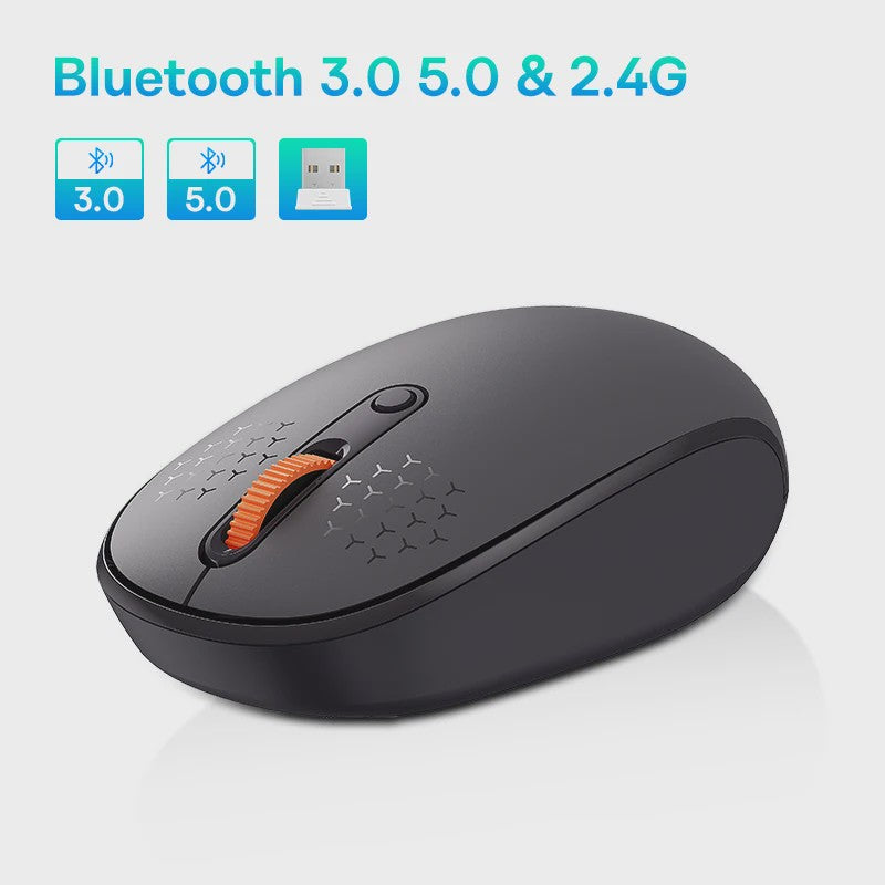 Baseus Draadloze Muis: Bluetooth & 2.4GHz, 1600DPI, Stille Kliks - Perfect voor PC, MacBook & Tablet