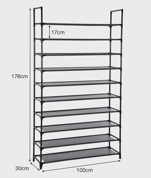 10-laags Schoenenrek - 100x30x176cm - Metalen Frame & Vliesstof - Organisatie voor Hal & Slaapkamer