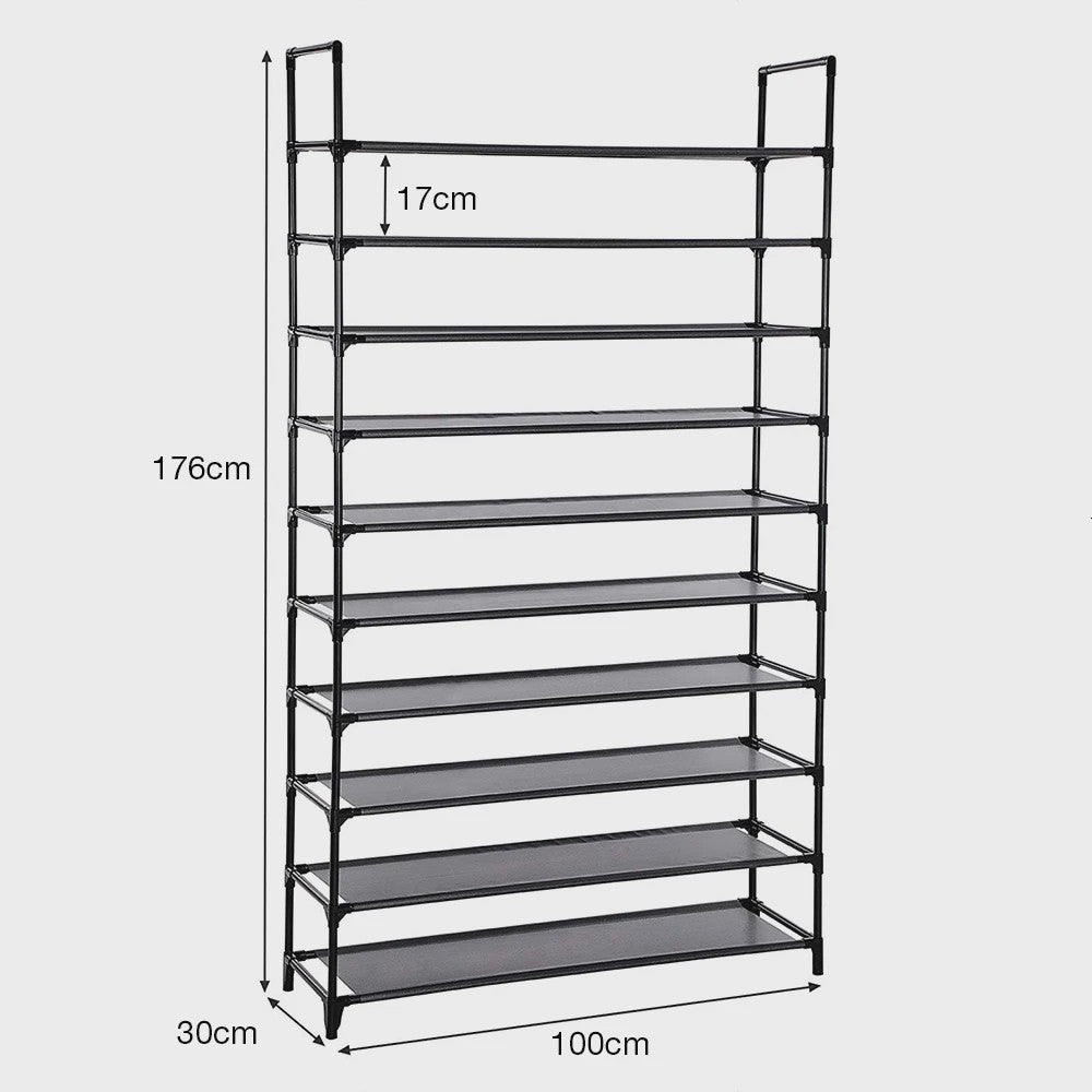10-laags Schoenenrek - 100x30x176cm - Metalen Frame & Vliesstof - Organisatie voor Hal & Slaapkamer