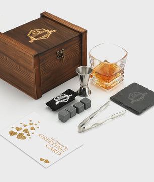 Luxe Whiskey Set met Glazen en Granieten Stenen - Houten Cadeaubox