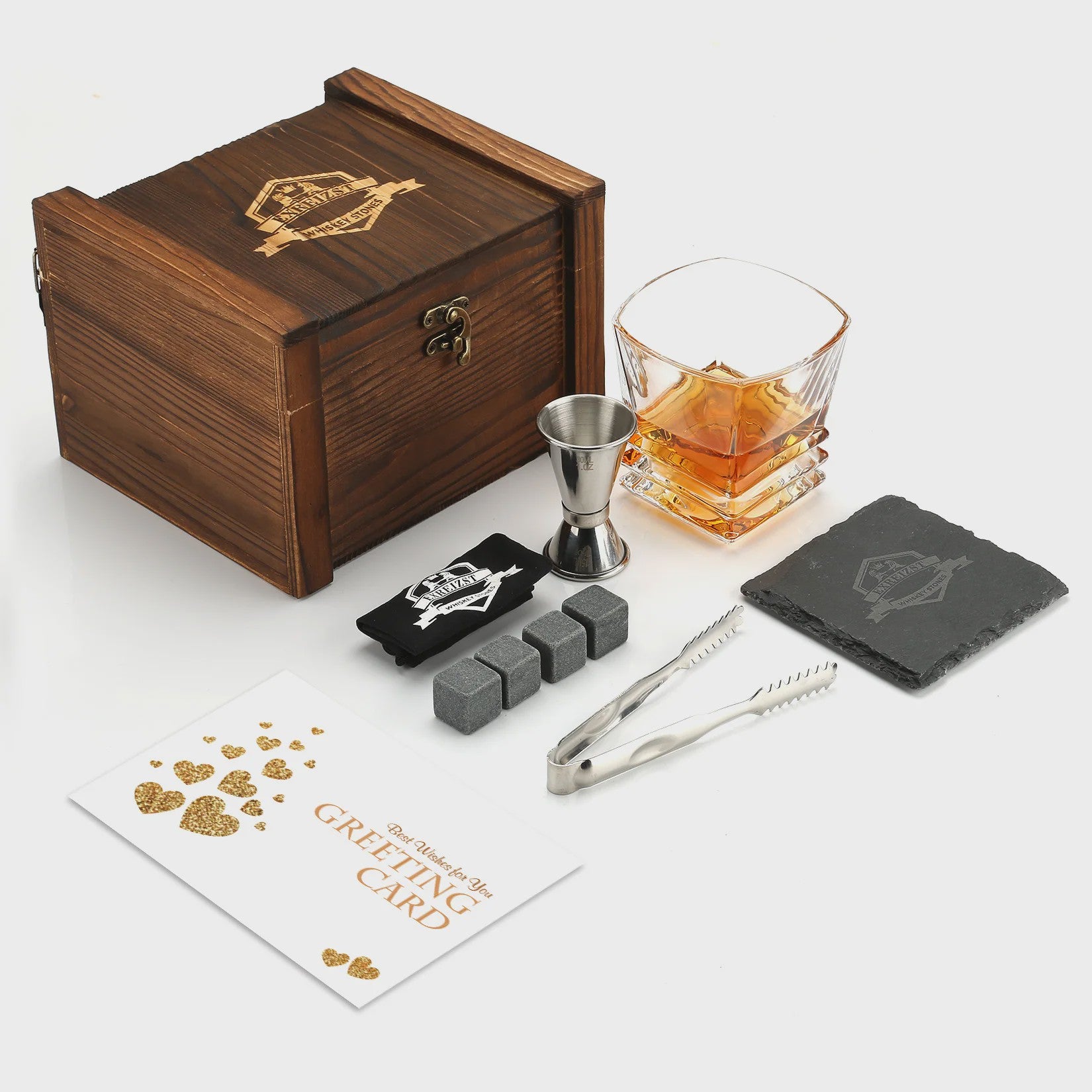 Luxe Whiskey Set met Glazen en Granieten Stenen - Houten Cadeaubox