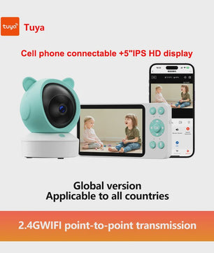 Smart WiFi Babyfoon met 5" HD Scherm, Tuya App, Intercom & Geluidsdetectie