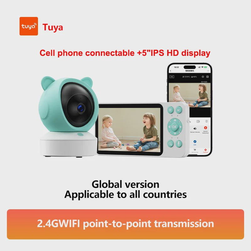 Smart WiFi Babyfoon met 5" HD Scherm, Tuya App, Intercom & Geluidsdetectie