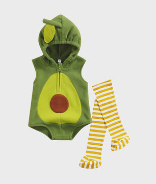Schattige Avocado Romper met Capuchon en Gestreepte Sokken - Baby Halloween Outfit