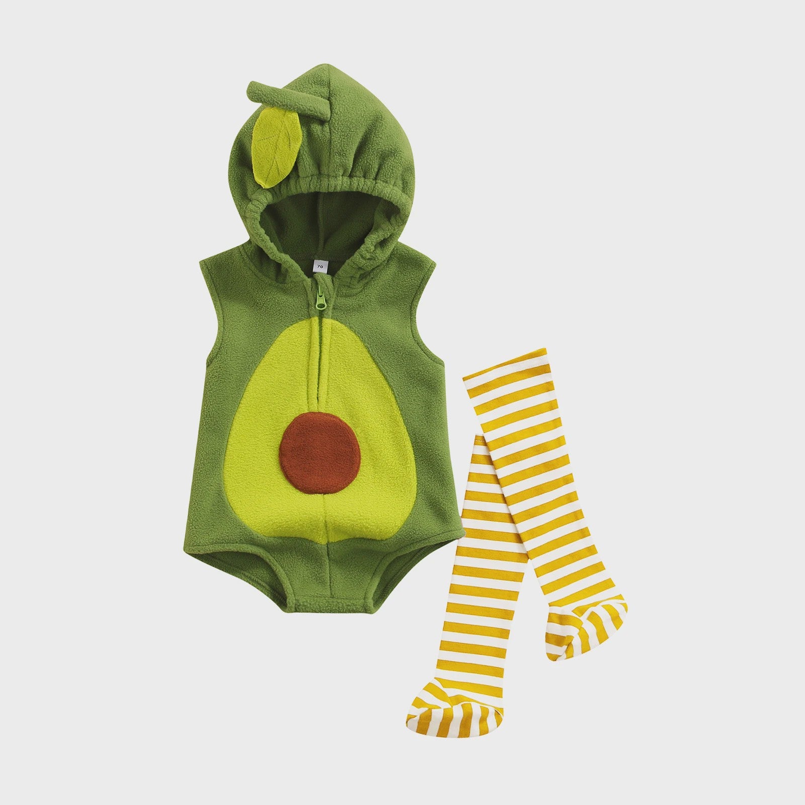 Schattige Avocado Romper met Capuchon en Gestreepte Sokken - Baby Halloween Outfit