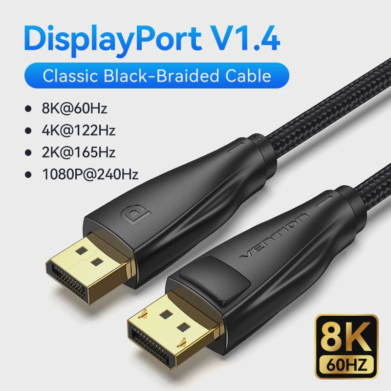 Vention DisplayPort 1.4 Kabel - 8K 60Hz, 4K 144Hz, HDR, 165Hz - Voor PC, Laptop, TV
