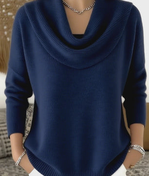 Dames Drapé Hals Trui - Effen Kleur Lange Mouwen - Herfst/Winter Collectie