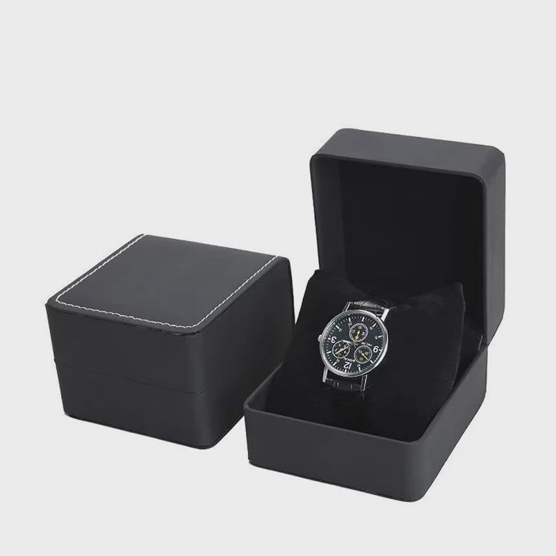 Stijlvolle Zwarte Horloge Cadeaubox - PU Leer, Inclusief Kussen - Perfect voor Mannen